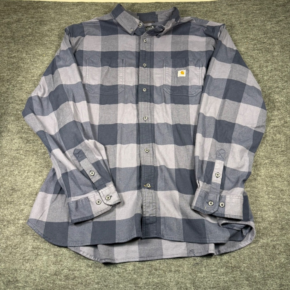 Carhartt Rugged Flex Relaxed Fit Plaid Flannel Shirt Mens 3XL Blue Grey TW4448-M